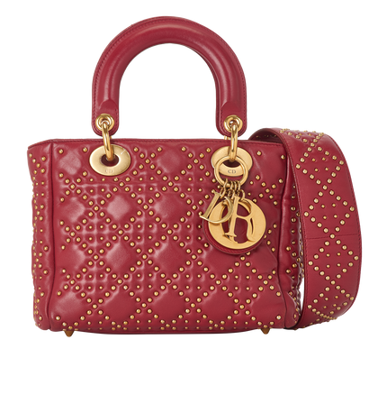Small Studded Lady Dior, &pound;1,950, Handbags, Red, Leather, Front view
